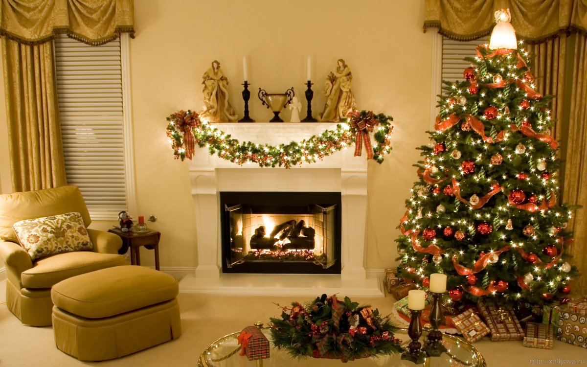 New year images with Christmas trees and fireplaces 06