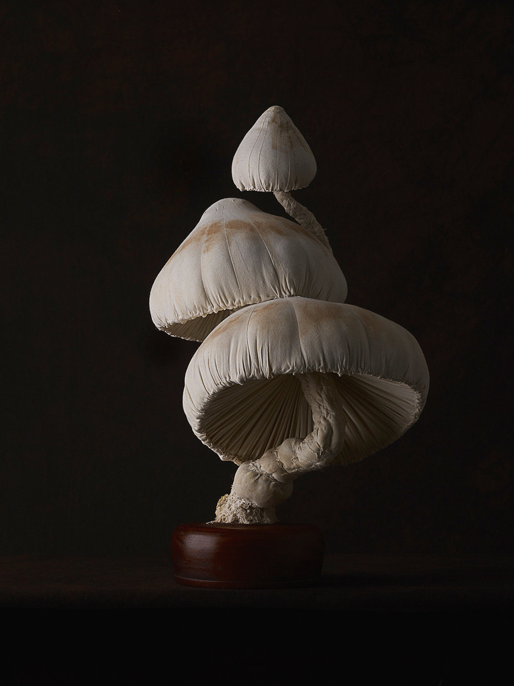 Sculptures of mushrooms toadstools, created from vintage fabrics 08
