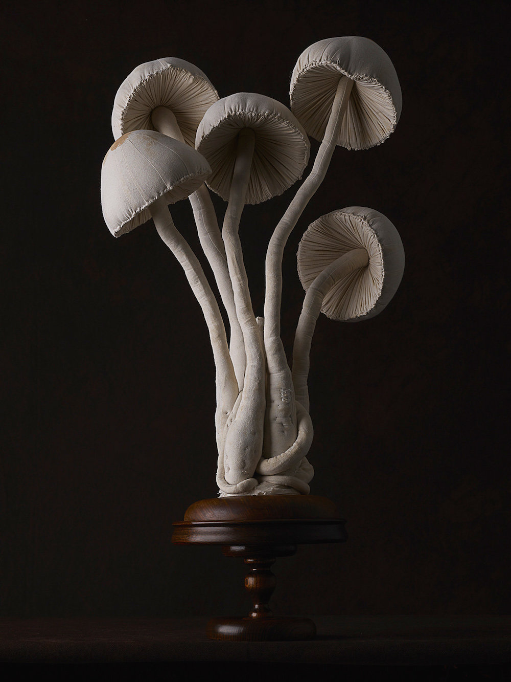 Sculptures of mushrooms toadstools, created from vintage fabrics 10