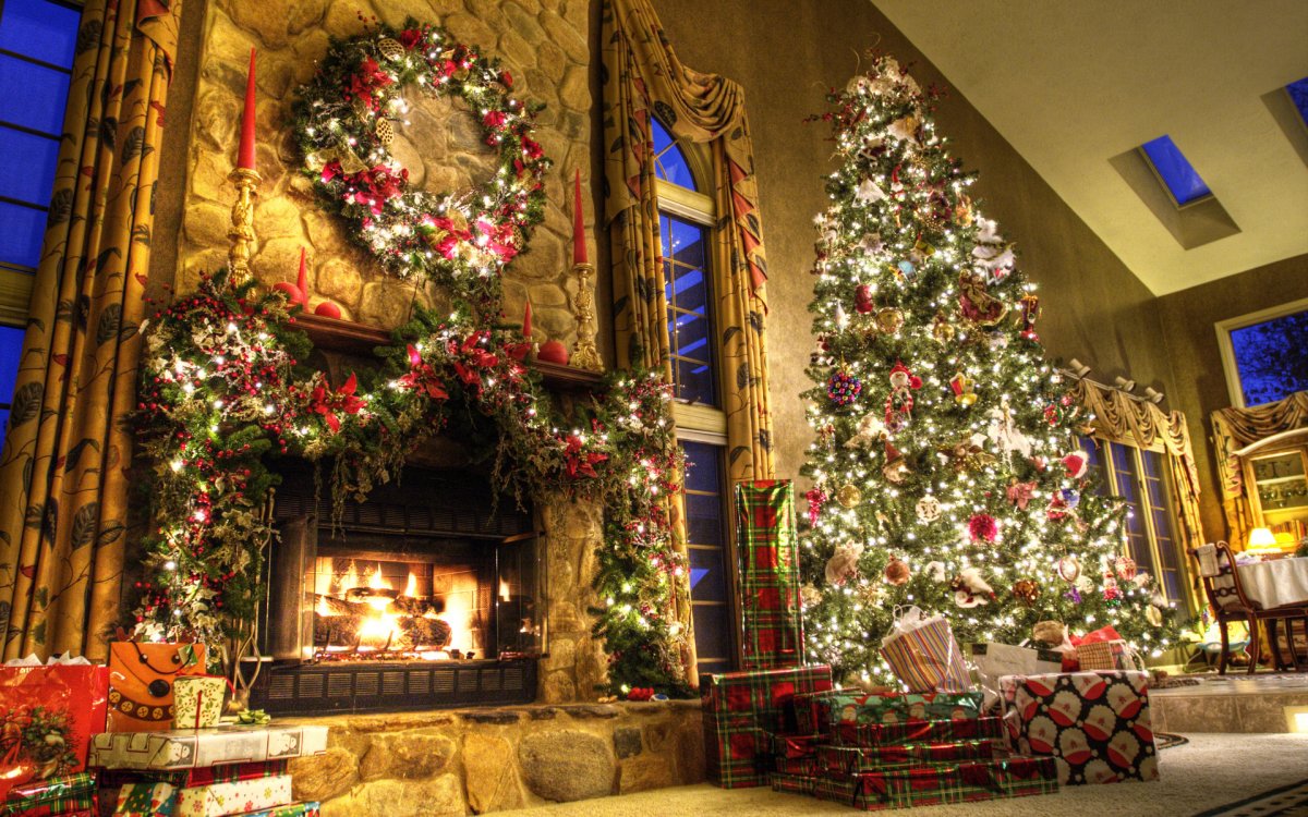 New year images with Christmas trees and fireplaces 01. 